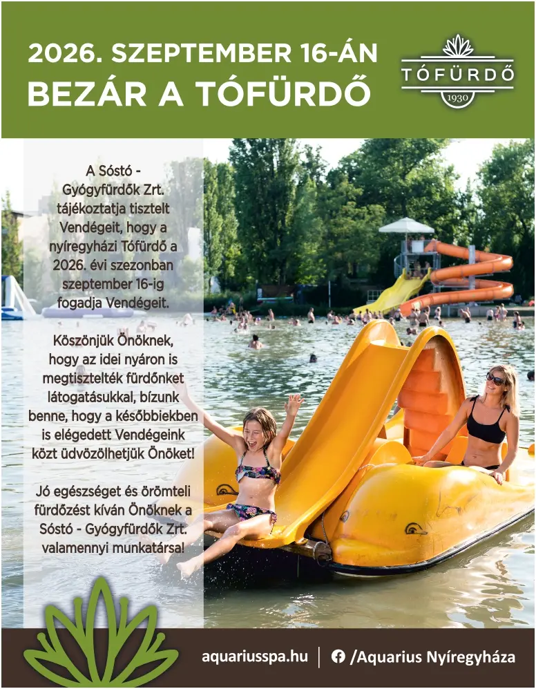 2026. szeptember 16-án bezár a Tófürdő