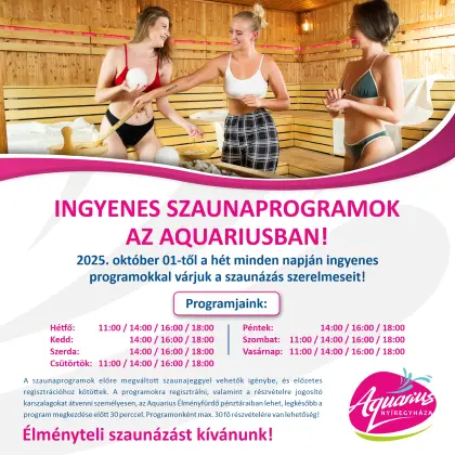 Ingyenes Szaunaprogramok az Aquariusban!