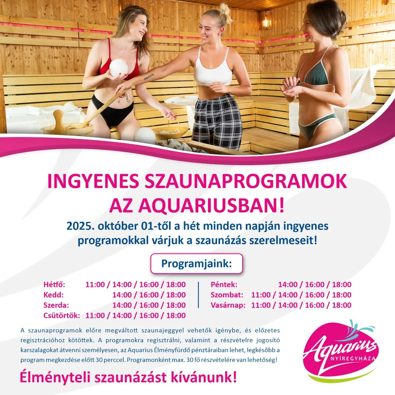 Ingyenes Szaunaprogramok az Aquariusban!