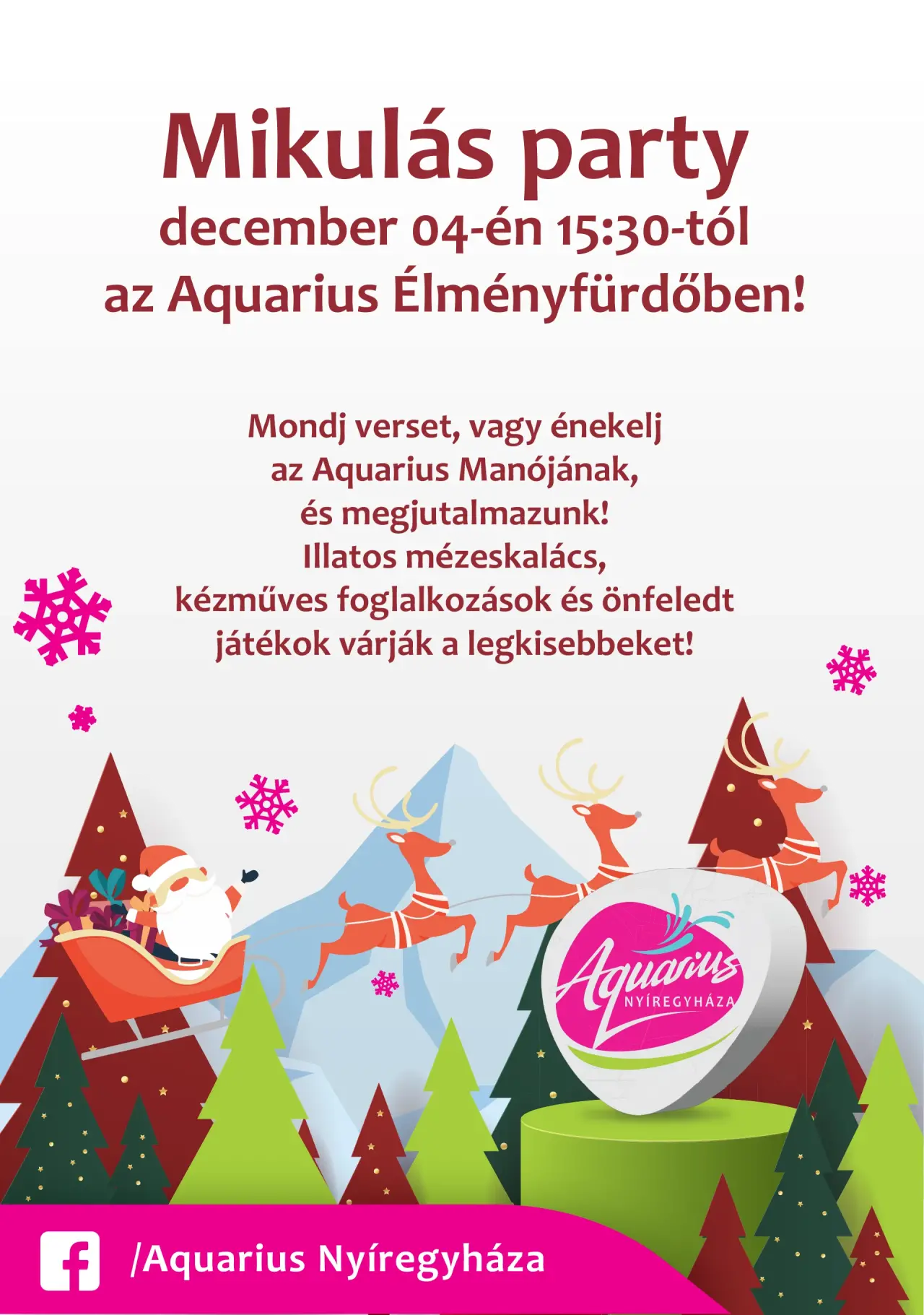 Santa Claus Party on December 4th from 3:30 PM at the Aquarius Adventure Bath!