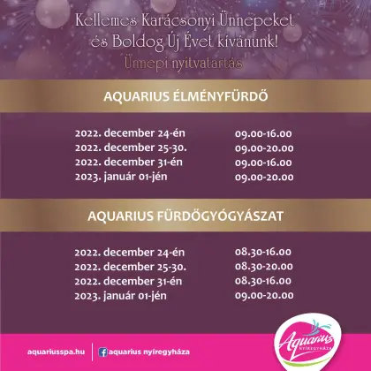 The Aquarius Adventure Bath's holiday opening hours for 2022.