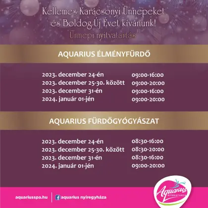 The Aquarius Adventure Bath's holiday opening hours for 2023.