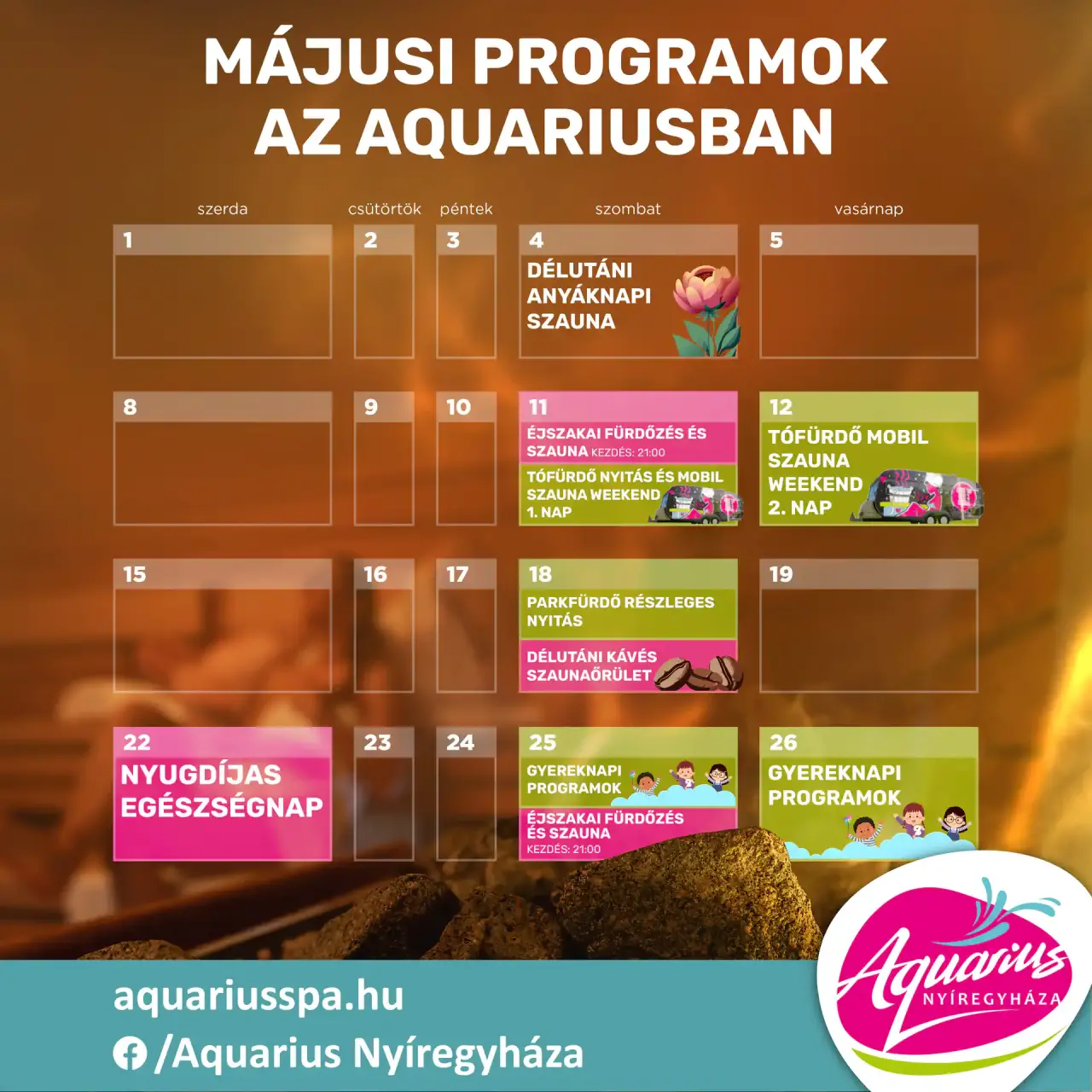 May program extravaganza at Aquarius and the Lake Bath!